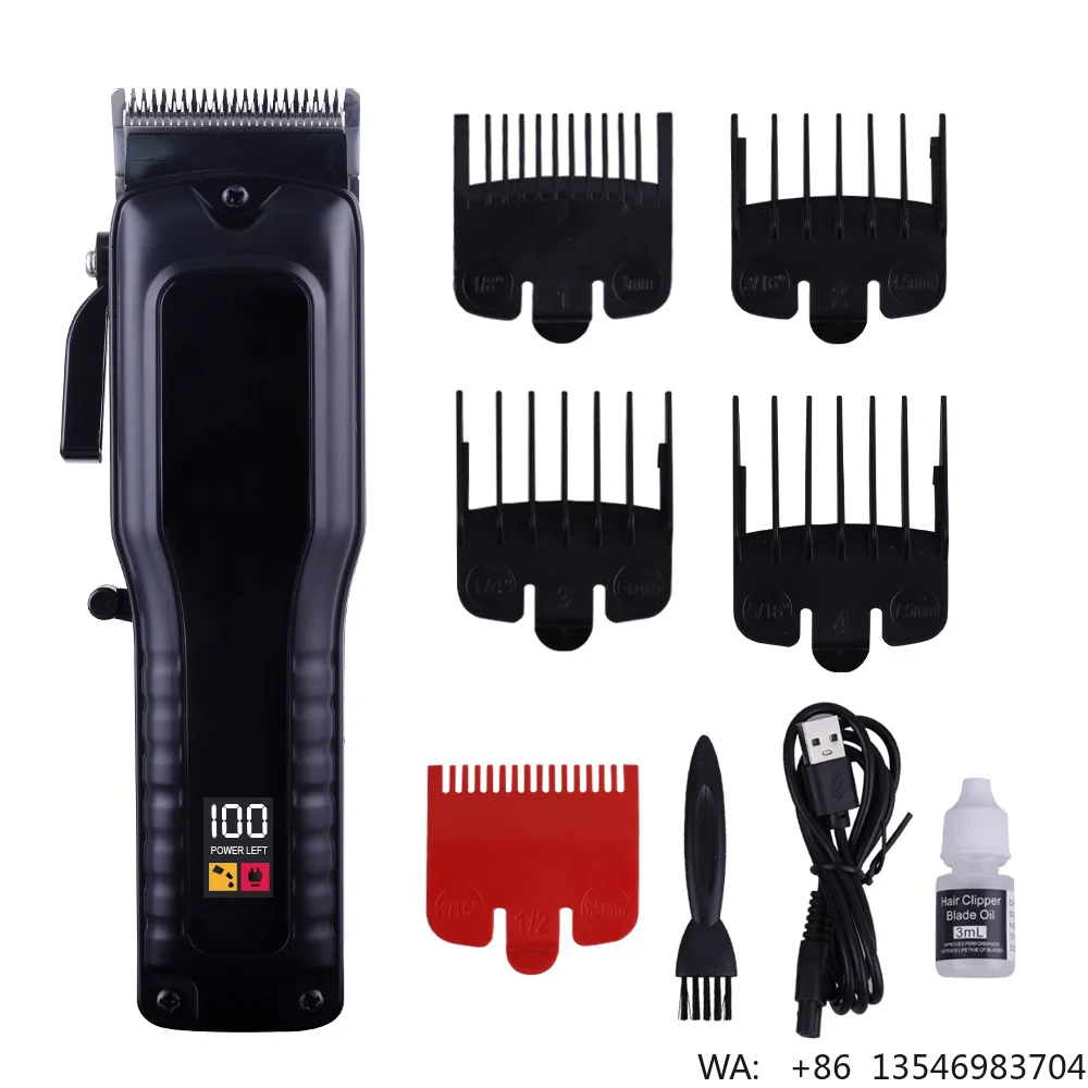 Smart LED Display Hair Clippers OEM ODM Self-sharpening Stainless Steel Blade Cordless Barber Trimmer with USB Fast Charge