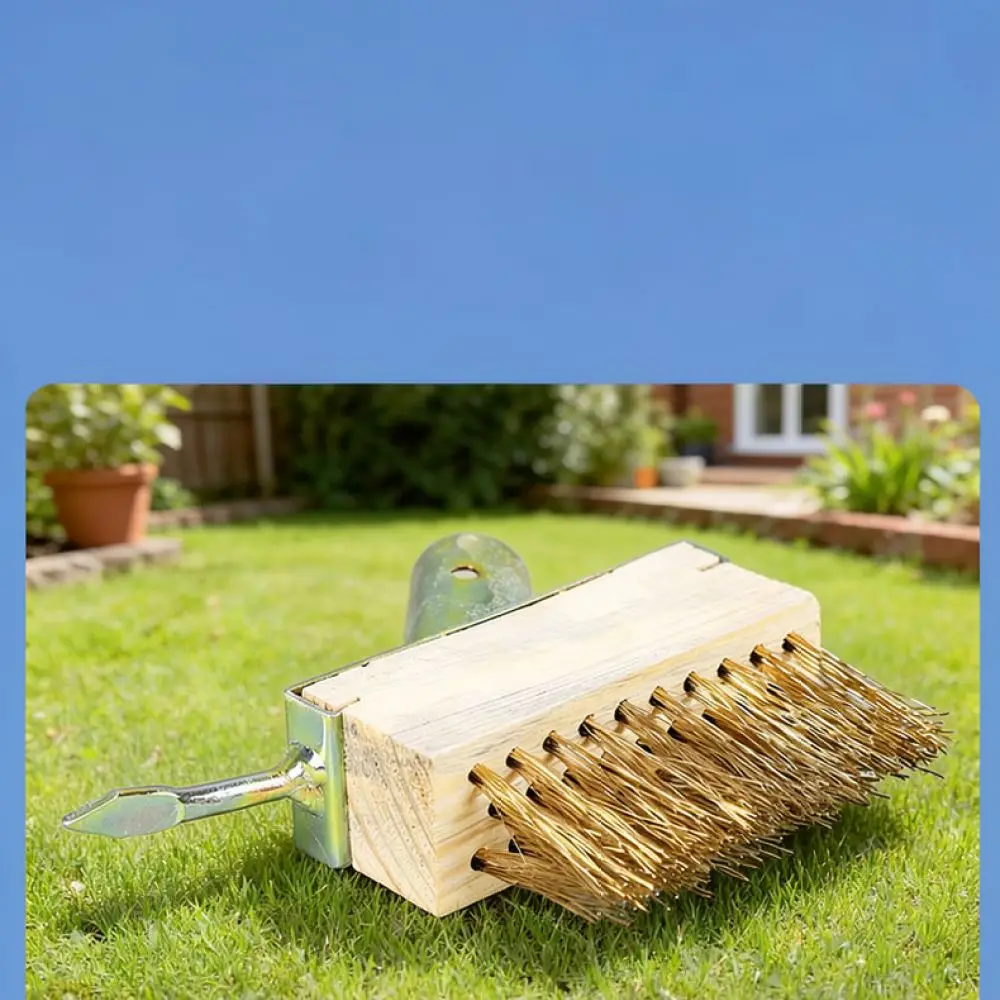 Durable Steel Wire Weeding Brush Garden Yard Cleaning Tool Natural Wood Handle Outdoor Paving Crack Maintenance