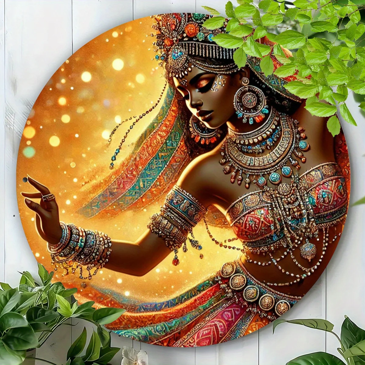 

Aluminum 2D Aluminum Art African Dancer Silhouette Wall Decor Set, Aesthetic Vintage-Inspired Round Artistic Plaques for Home