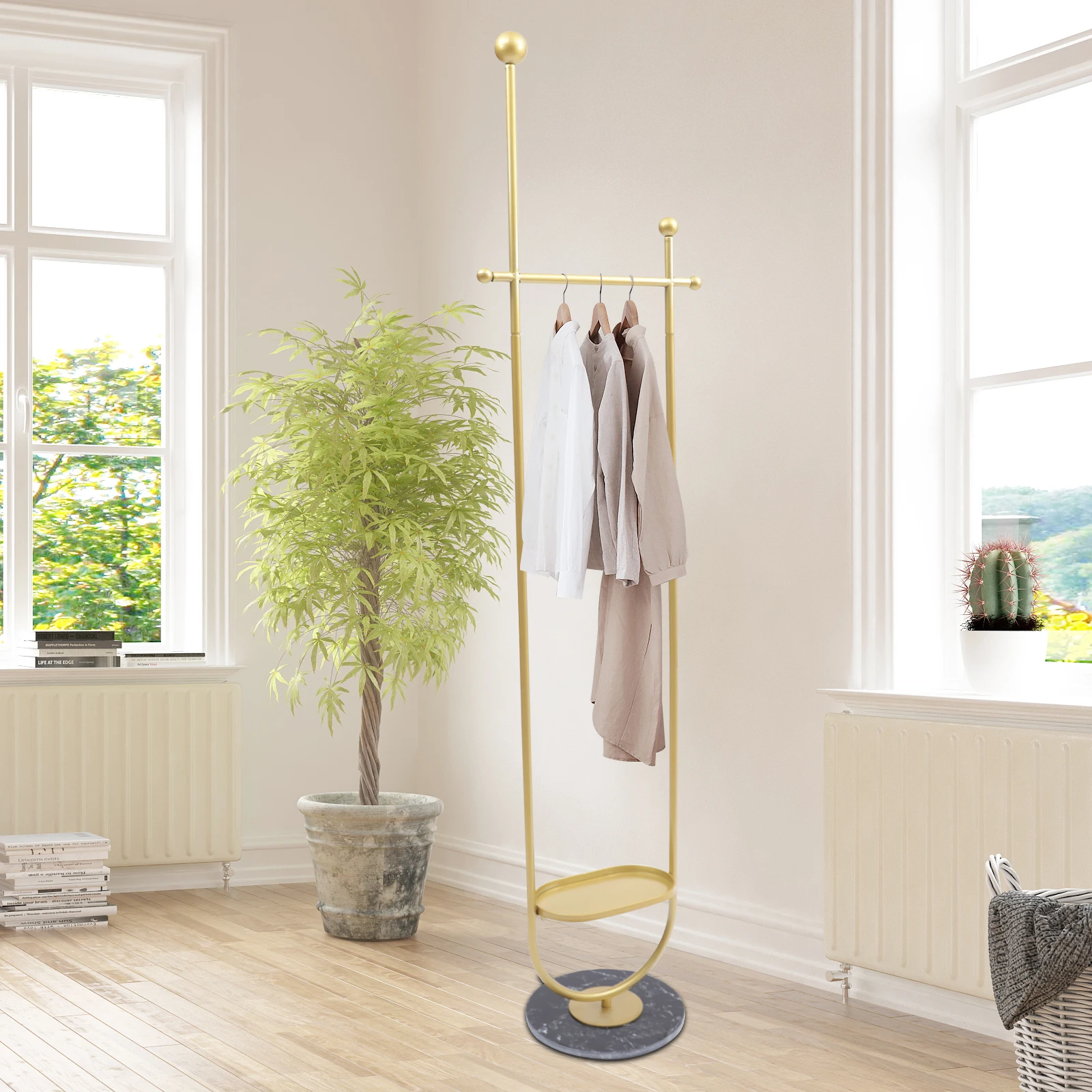 Gold Beweglichen Kleidung Rack Moderne Garment Rack Mit Schindel und Marmor Basis Kleidung Rack