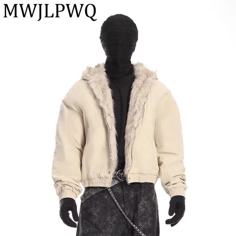 

MWJLPWQ Хлопковые пальто с меховым воротником и капюшоном для мужчин и женщин, однотонные модные высококачественные короткие повседневные топы, новинка зимы 2024, 12816