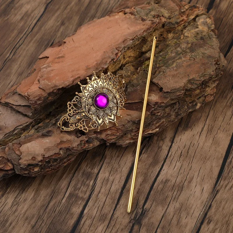 Exquisite Heavy Industry Gothic Retro Viking Flower Purple Imitation Gemstone Hairpin Fashion Multi functional Hair Accessories - view 5
