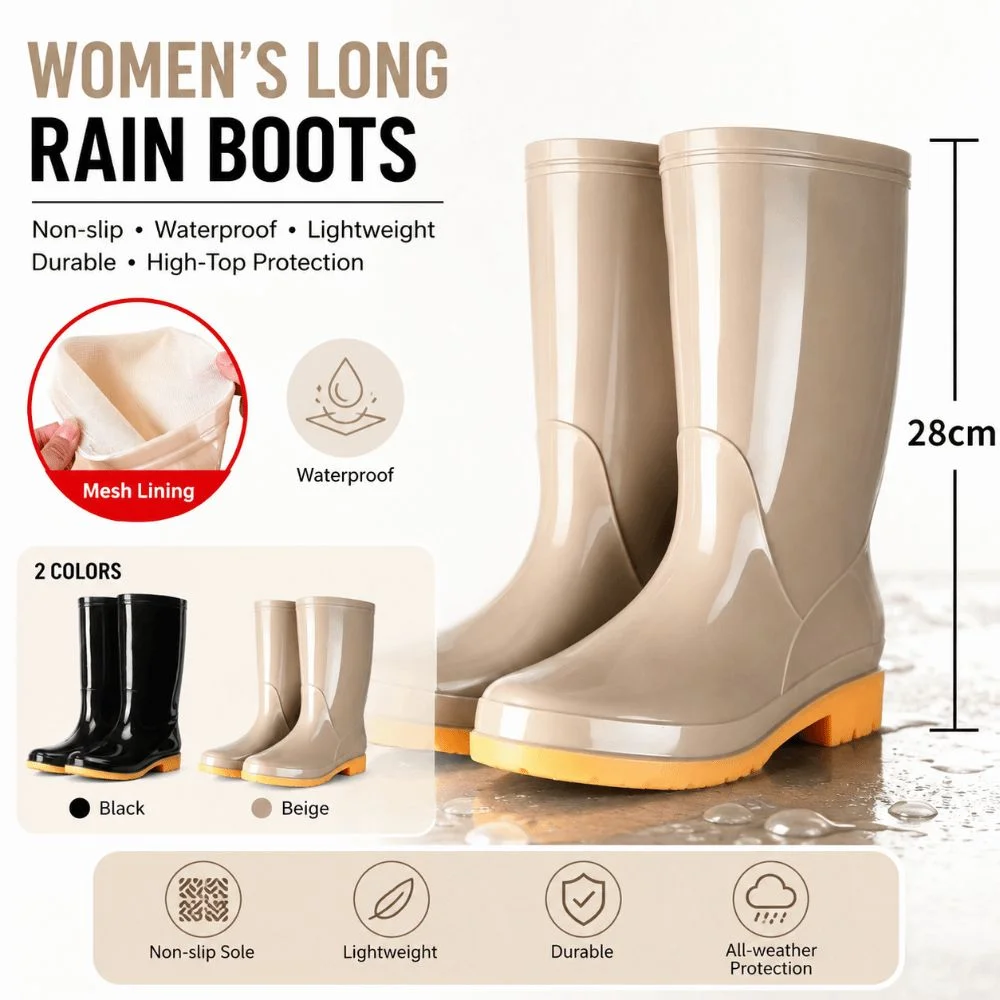 Rutschfeste Damen-Regenstiefel, wasserdicht, hohe Schafthöhe, leichte, strapazierfähige Wasserschuhe für den Außenbereich, die Küche und die Arbeit. – Detail 5