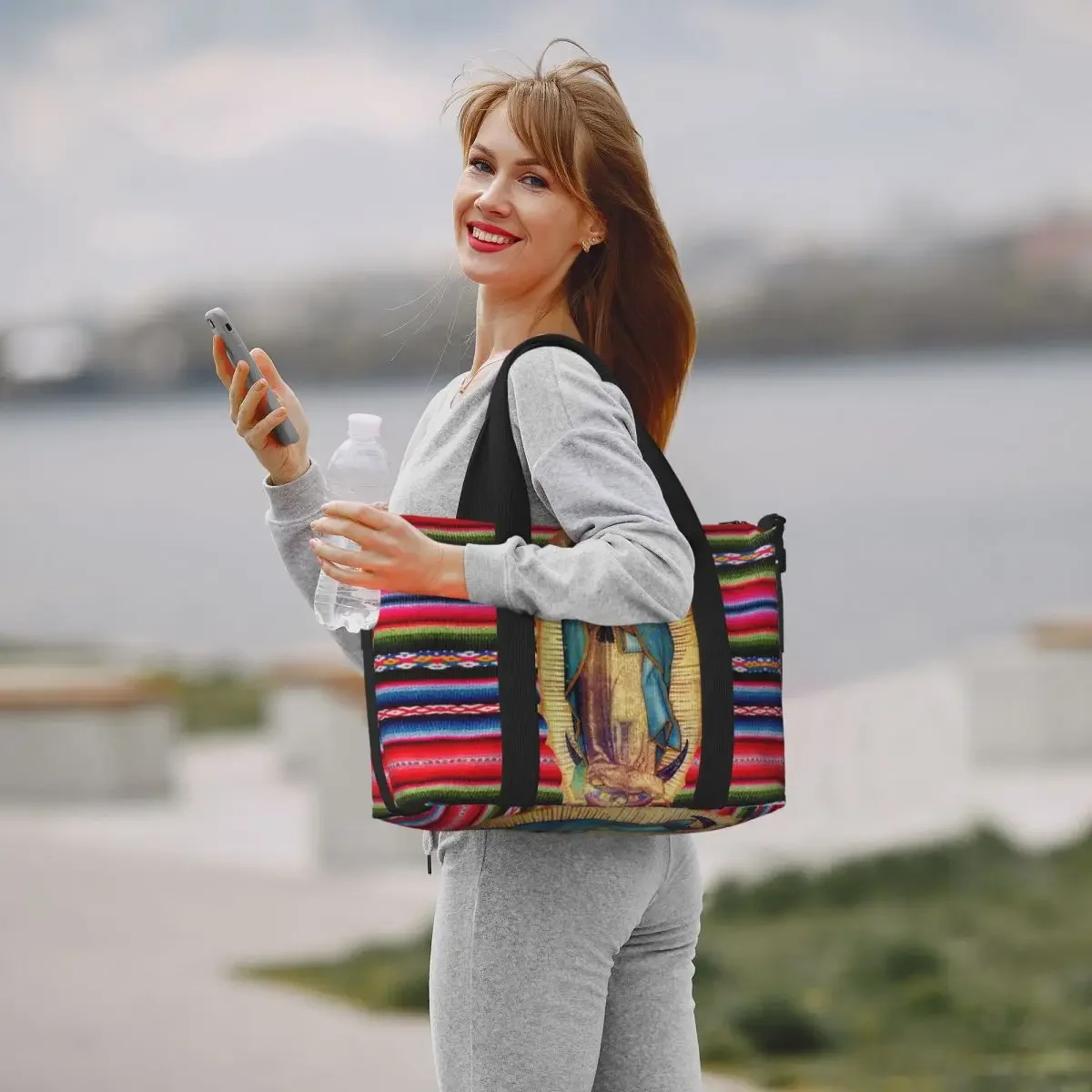 مخصص سيدة غوادالوبي عذراء ماريا زرابي حمل حقيبة المرأة سعة كبيرة مريم العذراء الكاثوليكية شاطئ الكتف حقيبة سفر