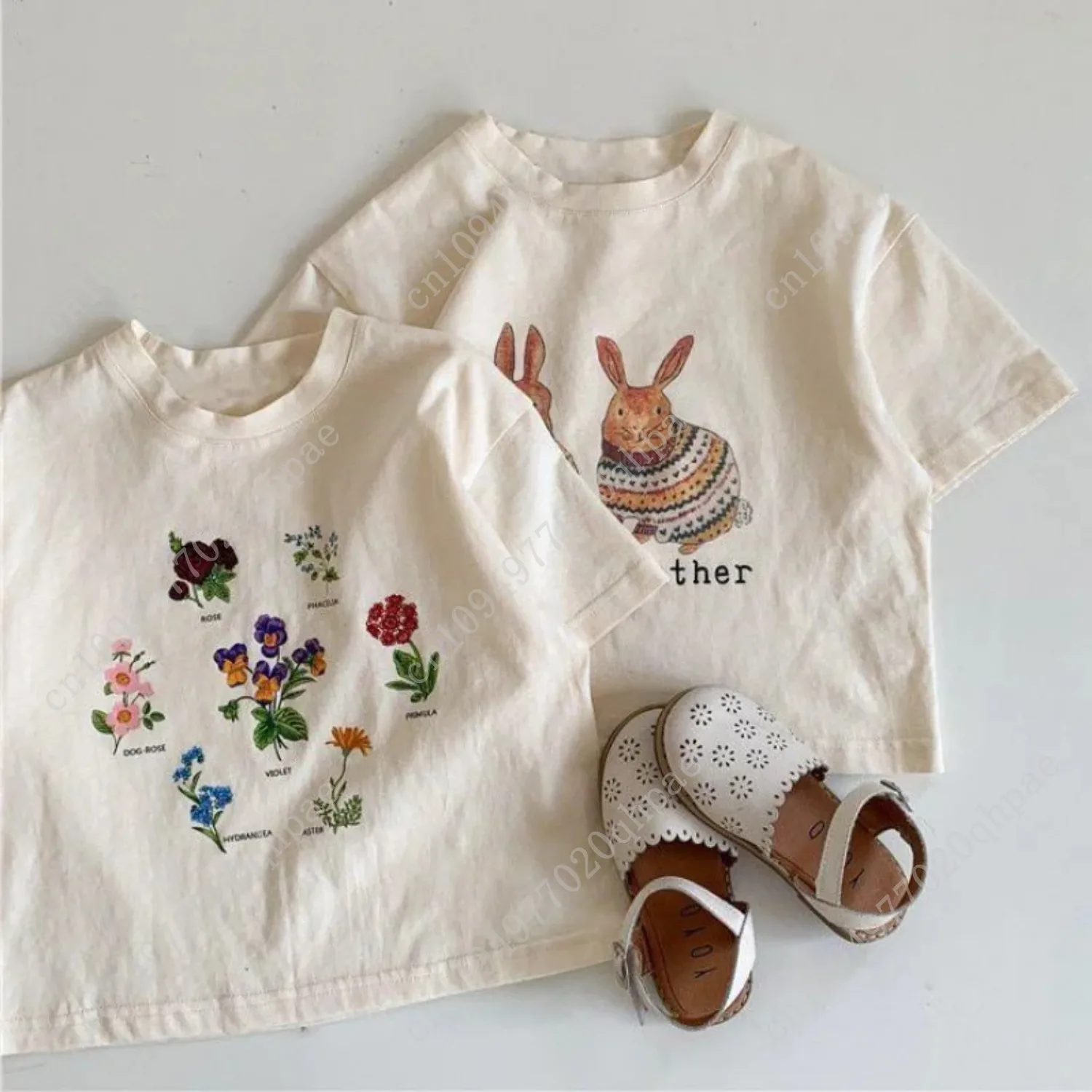تي شيرت قطني غير رسمي للأطفال من عمر 1-10 سنوات 2025 يريتو أطفال يملأ الرجال المحطات dessin الرسوم المتحركة hauts garçon filles lapin fleur impri