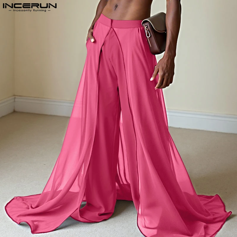 INCERUN الرجال السراويل المرقعة مرونة الخصر فضفاضة عادية السراويل الطويلة الرجال الشارع الشهير 2025 موضة الذكور غير النظامية السراويل S-5XL