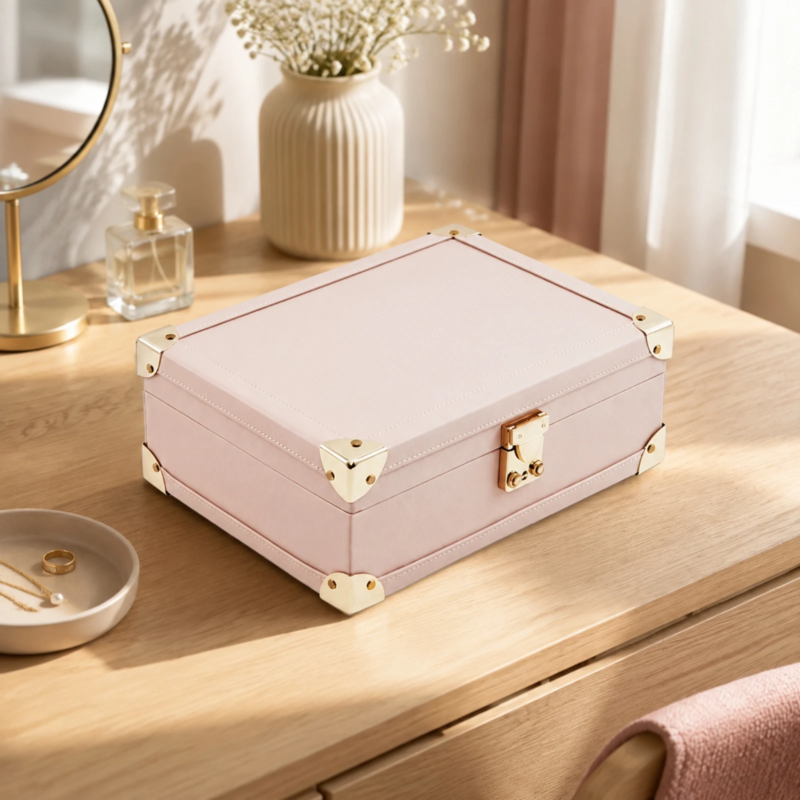 Jewelry and Watch Storage Box Multi-Purpose Jewelry Box with Interior Mirror Hinged-Lid Watch Storage Case Elegant Classic
