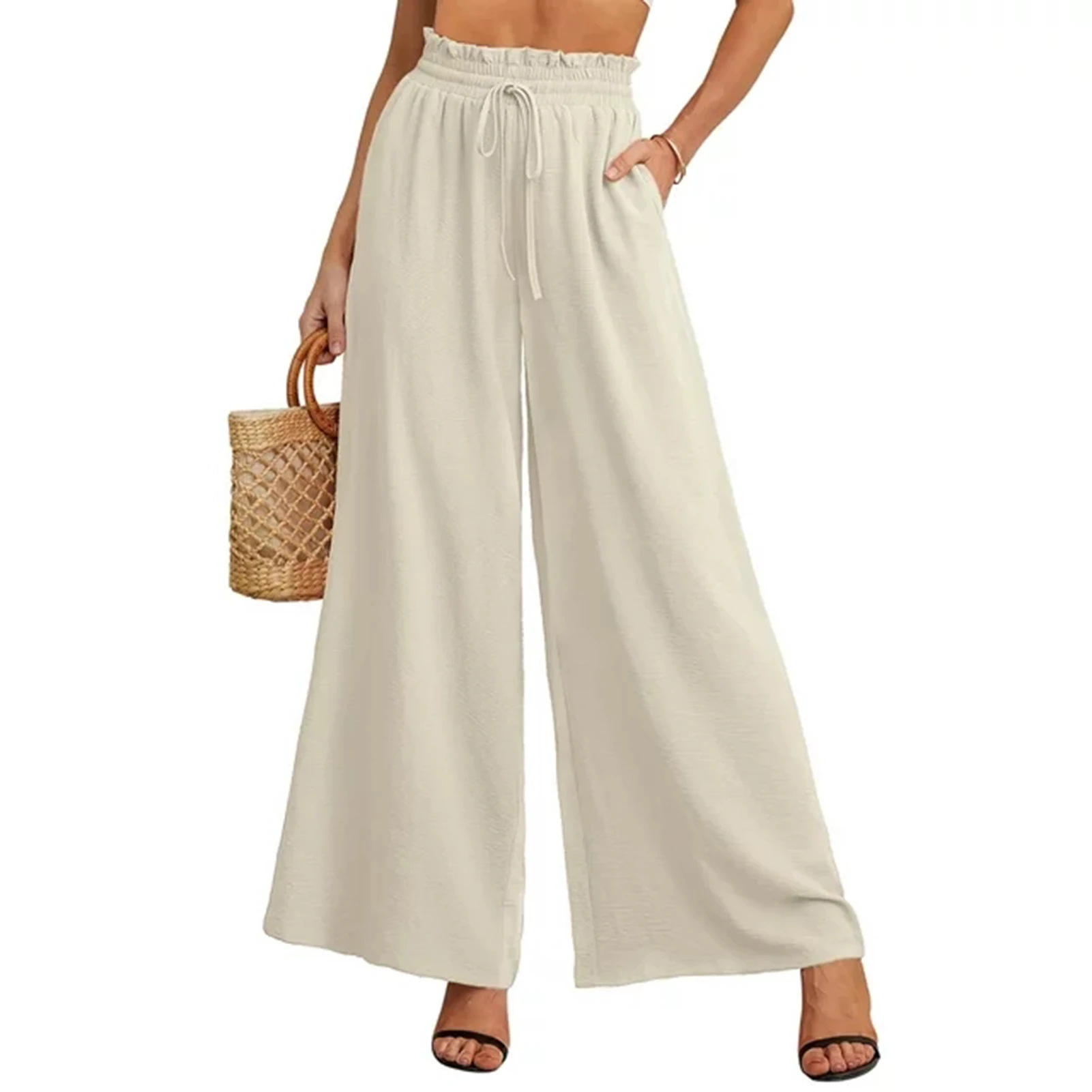 

New Hot Women's Casual Loose Pants Elastic Waist Wide Leg Casual Trousers Pants for Summer Hot Days Travel