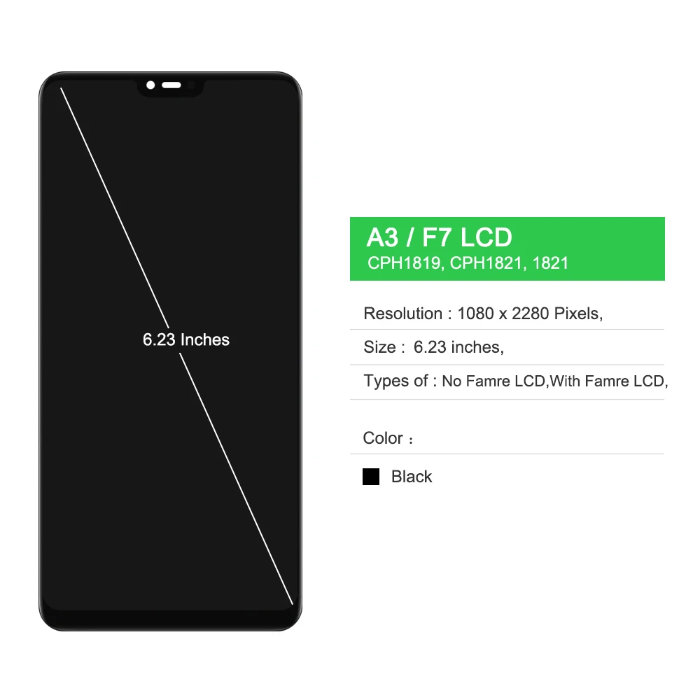 LCD Screen for Oppo A3 PADM00 CPH1837 PADT00 Lcd Display Digital Touch Screen with Frame for Oppo F7 CPH1819 CPH1821 Screen