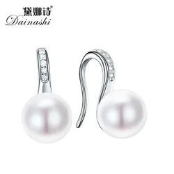 Dainashi 925 Sterling Silver hot Shiny Zircon Earrings Genuine Natural Freshwater Pearl New Fashion High Jewelry Gift for Women
