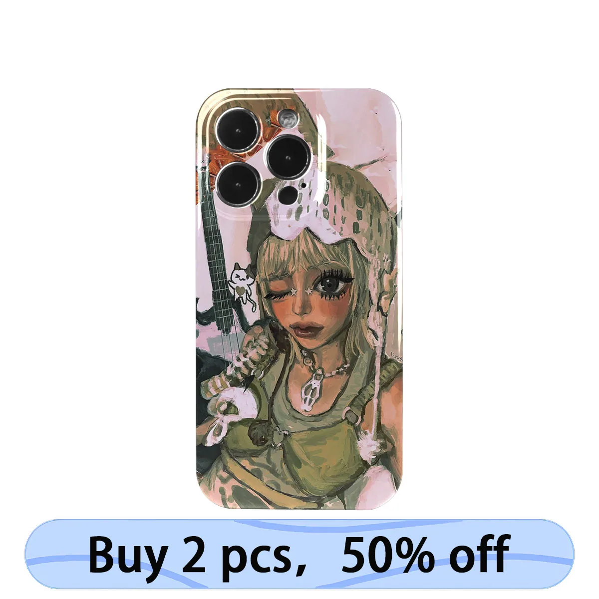 Coque iPhone Art Phone Case Rock & Roll Guitar Hot Girl Illustration Cover for iPhone 15 14 13 12 11 Pro Max Plus IMD 2 in 1