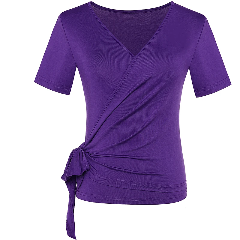 Latin Dance Oefenkleding Korte mouwen Tops Vrouwelijke Volwassen Zomer Moderne Dans Effen Kleur Veterschoenen T-shirt Danskleding voor meisjes