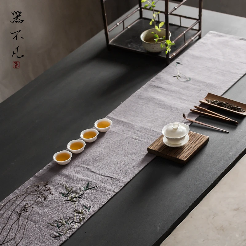 

Embroidered Tea Mat Linen Zen Fabric Japanese Style Dry Pour Table Runner Cotton Chinese Towel Cloth