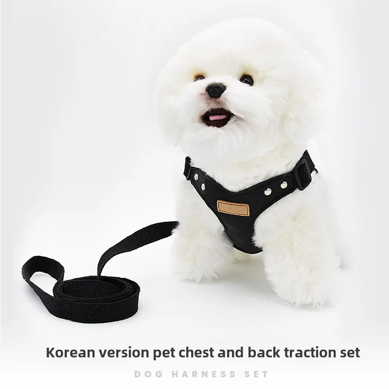 

Loudik New INS Leather Small Dog Pu Pet Chest Strap Set Dog Chain Teddy Bear Going Out Chest Strap Traction Rope Pet Accessories