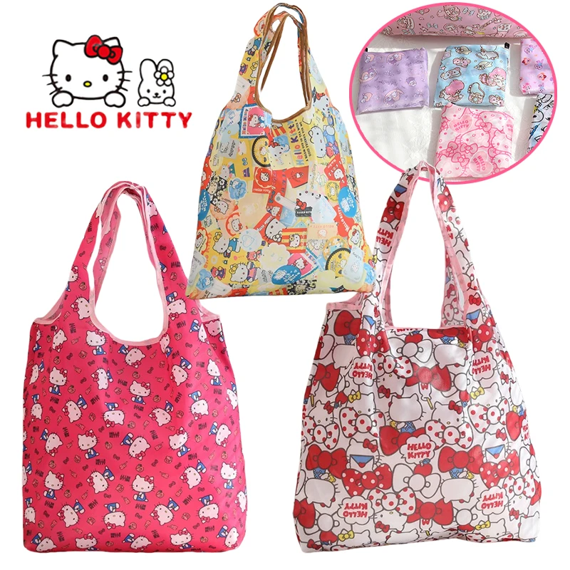 Sanrio Hello Kitty Shopping Bags Shoulder Cloth Bag Anime Large-capacity Environmental Protection Bags Portable Folding Tote Bag