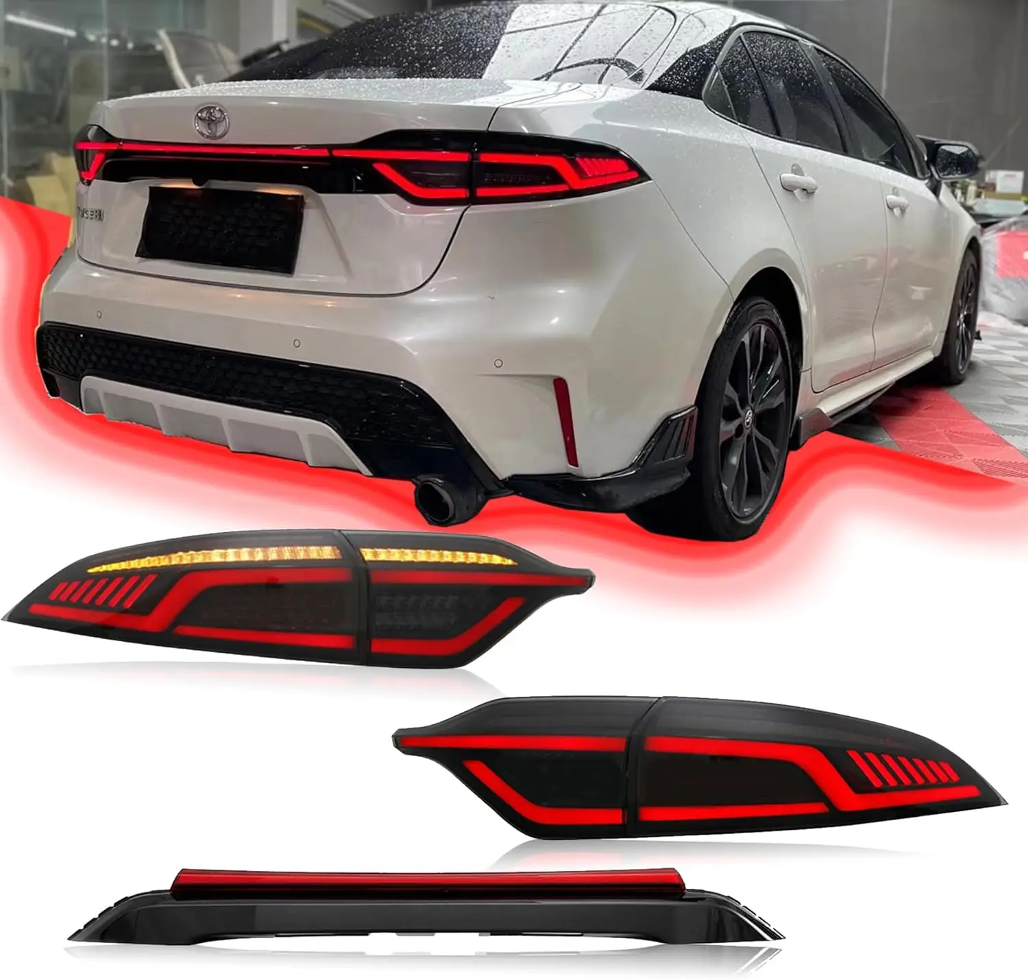 1 مجموعة الترا تعديل أضواء خلفية الجمعية لتويوتا كورولا 2020-2024 الدخان تعديل بدوره إشارة الجذع مصابيح الفرامل الخلفية #1