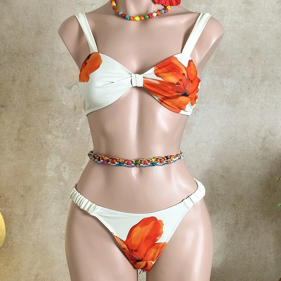 

2026 New Swimsuit Women's Polyester Print Two-Piece Bikini Bikini Swimsuit