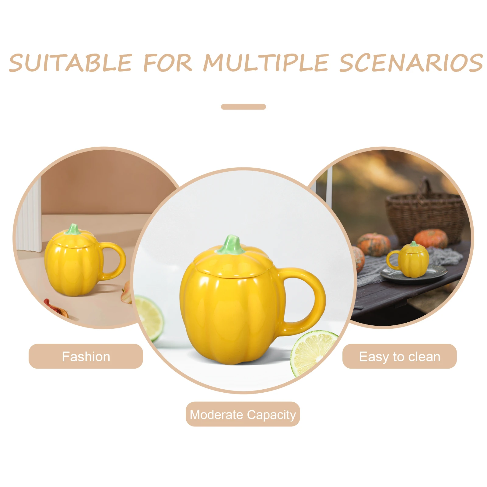 

Pumpkin Shape Ceramic Mug Elegant Vintage Style Coffee Tea Milk Cup Smooth Edge Home Office Water Cup Coffee Mugs