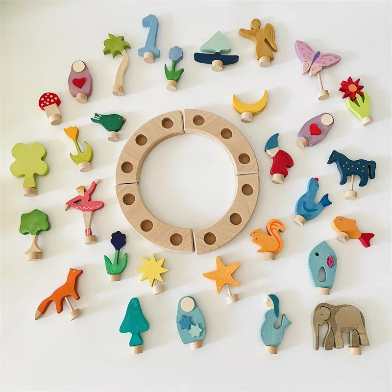 Celebration Ring Figures Flower Animal Kids Wooden Toys Festive Seasonal Decorations Birthday Ring Decoration Figures Toys