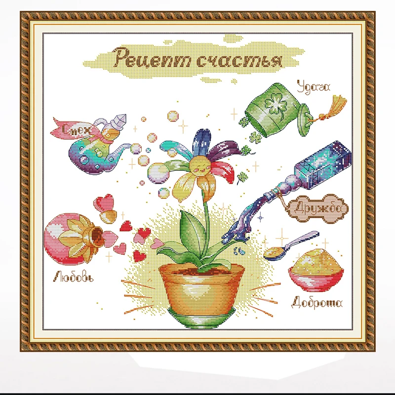 

Happy formula cartoon cross-stitch bedroom painting, 11CT/14CT hand-embroidered