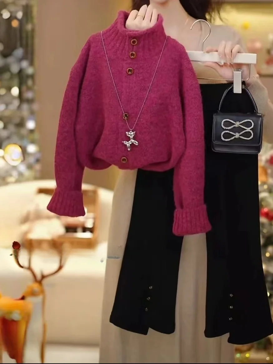 Ciepły sweter z dzianiny dla dziewczynek, okrągły dekolt, kardigan, modny, stylowy, koreański, długi rękaw, zimowe ubrania.