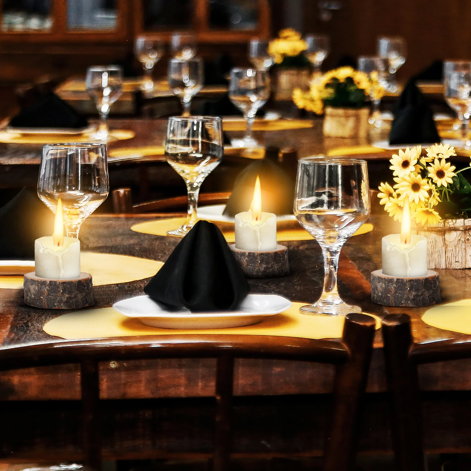 

24Pcs Wood Tealight Holder Rustic Wooden Votive Candlestick for Wedding Party Birthday Holiday Centerpieces Decoration