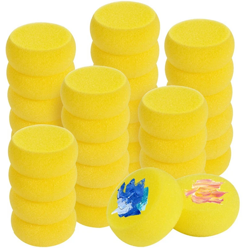 70Pcs Round Painting Sponge 3Inch Yellow Synthetic Sponge Watercolors Artist Sponge For Painting,Pottery Clay Art Crafts Durable