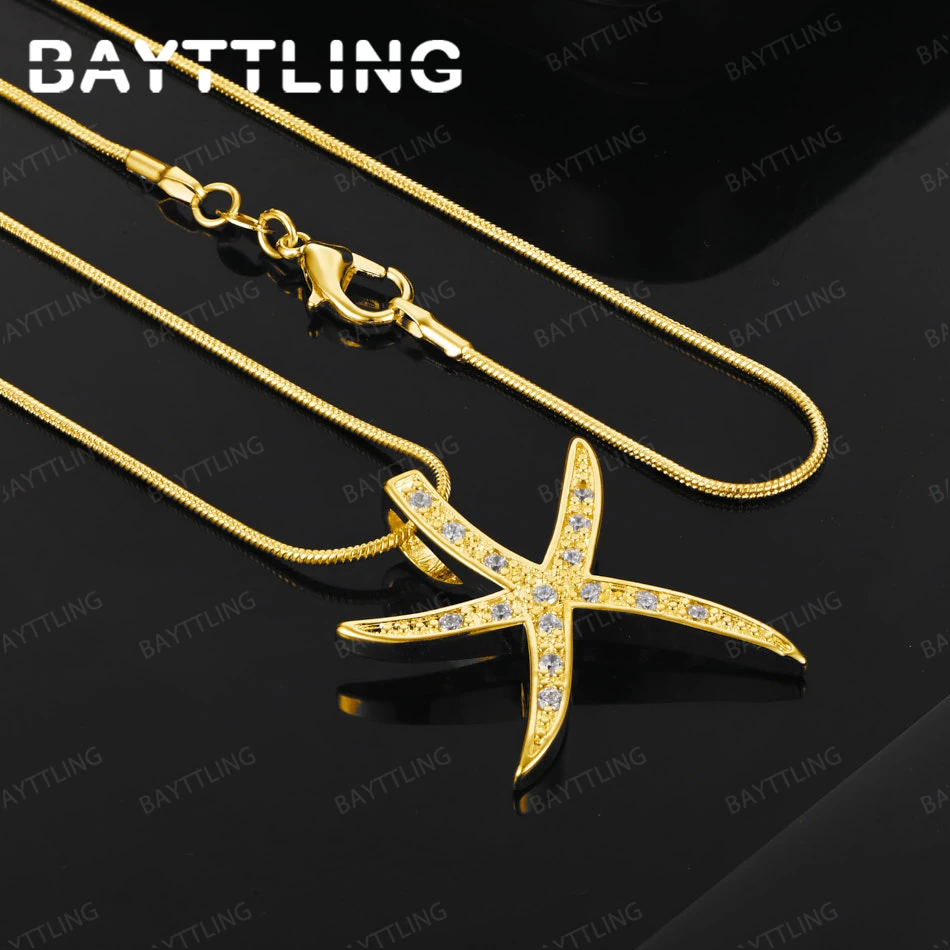 

925 Silver 18k Gold 16-30 Inch Exquisite Starfish Pendant Necklace Fashion Women'S Jewelry Wedding Accessories