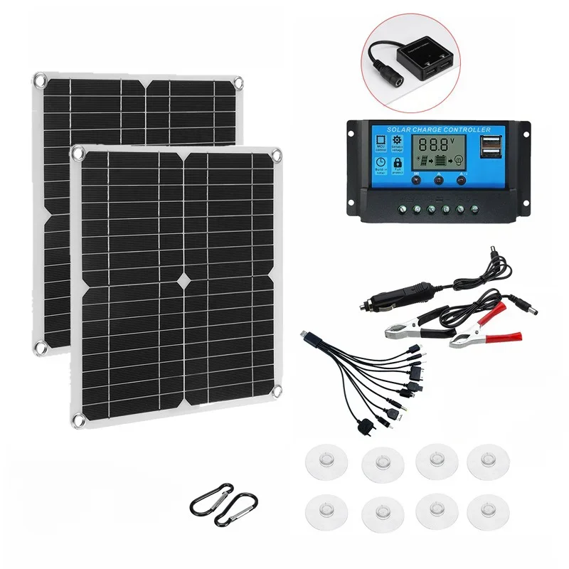 500W New Solar Panel Factory Direct Sales Portable Photovoltaic Power Generation Panel Mobile Charger Mobile Power Supply 5V12V