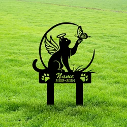 Cat Garden Stake - Metal Cat with Butterfly Memorial, Personalized Cat Name Yard Stake, Garden Sign, Memorial Marker, Iron Art