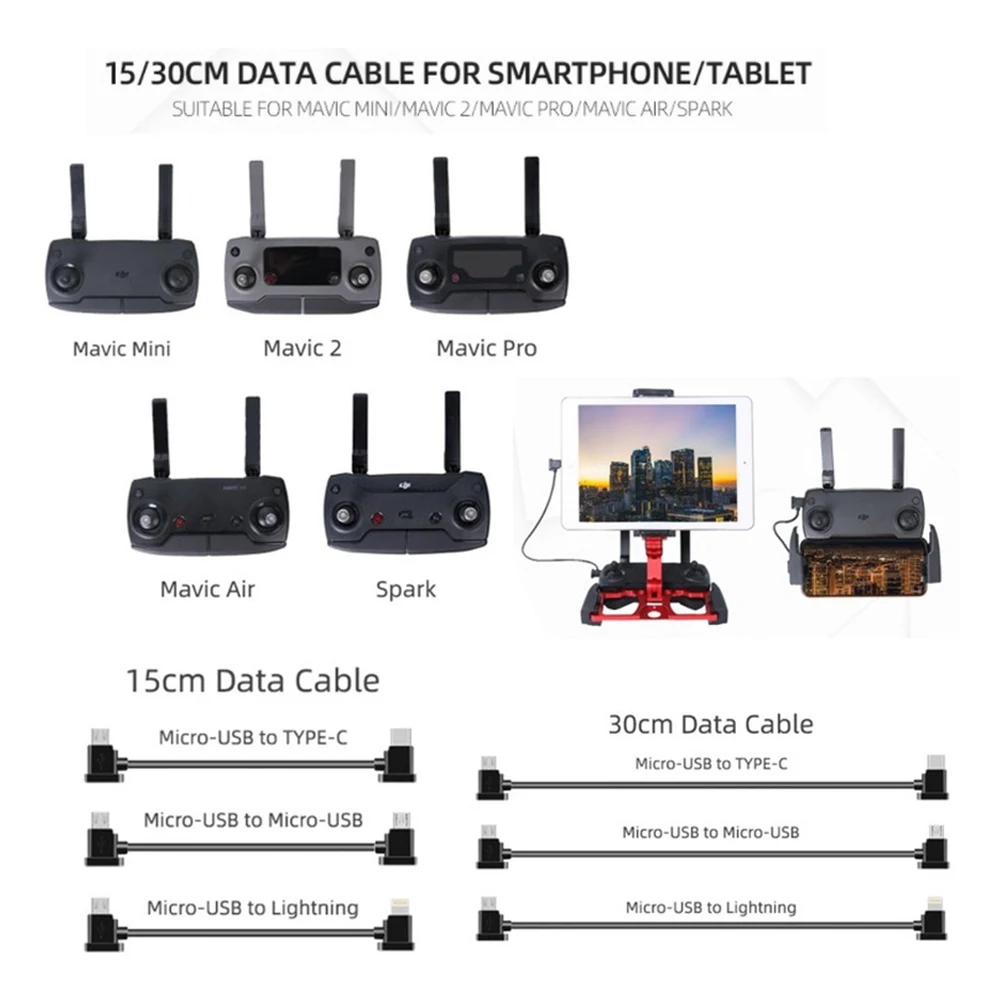 Micro-USB naar Lightning/TYPE-C/Micro-USB Datakabel Smartphone Tablet 15/30 cm Lijn Voor DJI MAVIC MINI/SE/MAVIC 2/MAVIC AIR/Spark