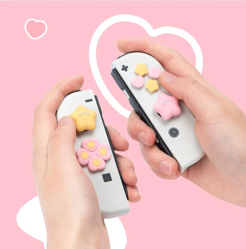 Mignon étoile amour Silicone souple d-pad bouton croisé ABXY clé autocollant coque peau pour interrupteur Oled NS Joy-con pouce bâton poignée capuchon couverture