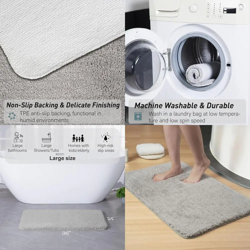 

Luxury Quick-Dry Non-Slip 24x36 Light Grey Bathroom Rugs, Highly Absorbent, Washable, Plush Bath Mats for Shower, Kitchen, Batht
