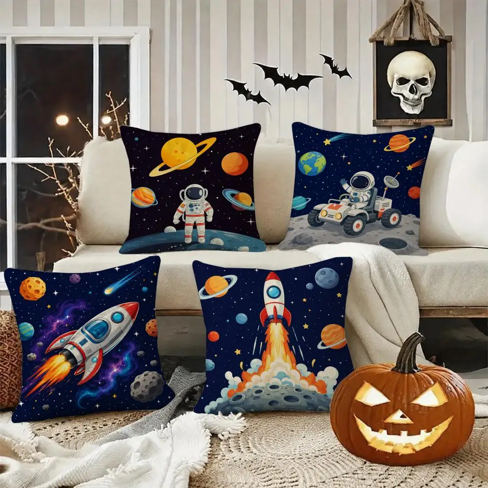 Fun Space Astronaut Decor Cushion Cover Halloween decoration trick or treat cushion cover, ghost, pumpkin head, bat decoration