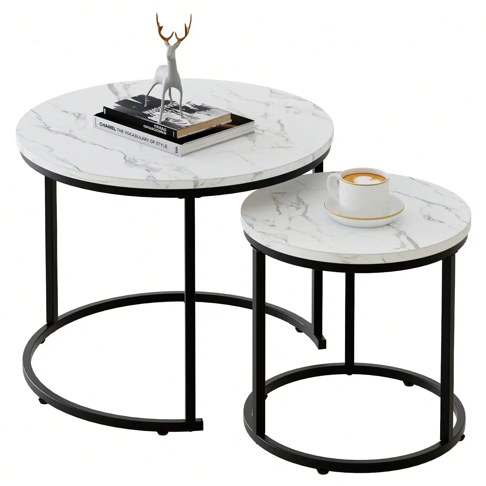 

Round Nesting Coffee Table Side Table Set of 2 End Tables for Living Room Bedroom Balcony