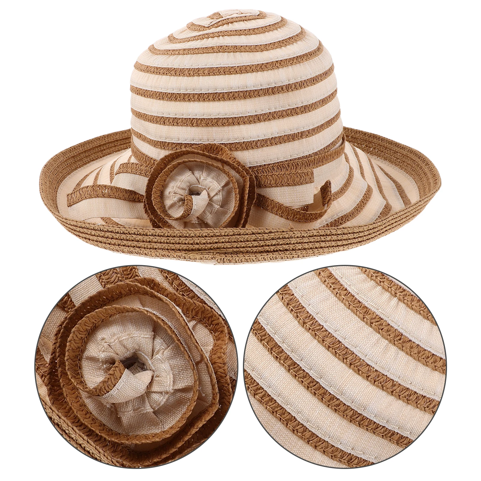 

Straw Woven Fashionable Sunscreen Hat Floral Panama Cap Bucket Beach Women Boho Fedora Big