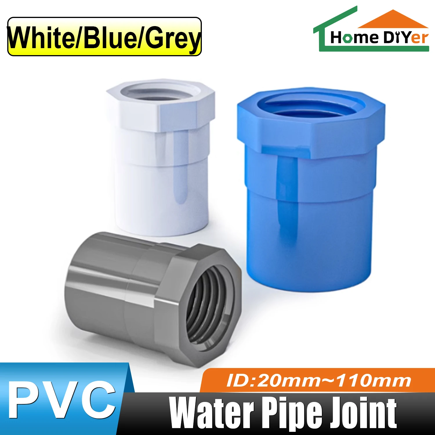 

20 ~ 110mm PVC Female Thread Straight Connector 5Pcs Water Pipe Joint Aquarium Parts Garden Irrigation Adapter