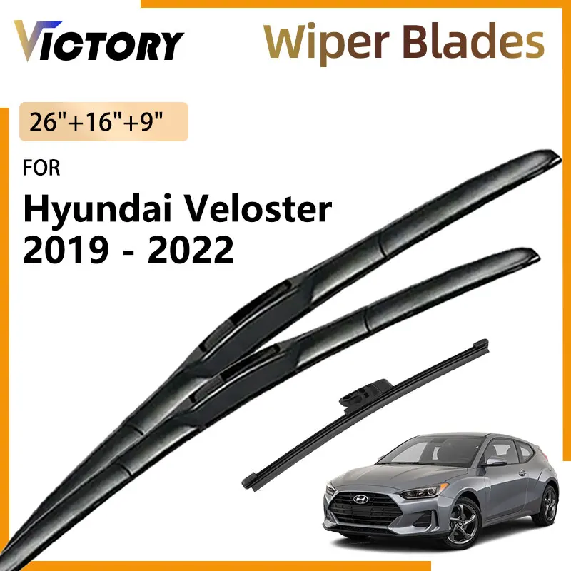 

3X Front Rear Wiper Blade For Hyundai Veloster 2019 - 2022 2021 2020 JS MK2 Accessories Natural Rubber Window Brushes 26"+16"+9"