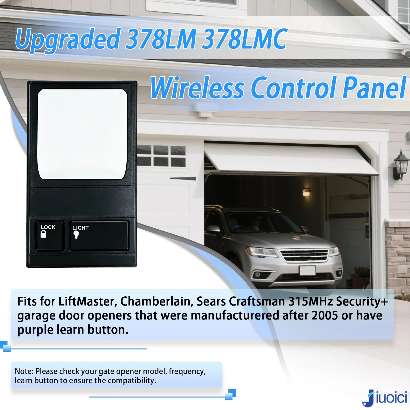 Replacement 378LM Wireless Garage Door Control Panel Compatible with LiftMaster Chamberlain 315MHz Security+ Purple Learn Button