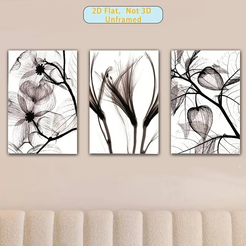 Frameless 3pcs Canvas Painting 2D Flat, 3pcs Set, 2D Printed, Frameless Posters, 3pcs Canvas Collection, Creative and Unique Wal
