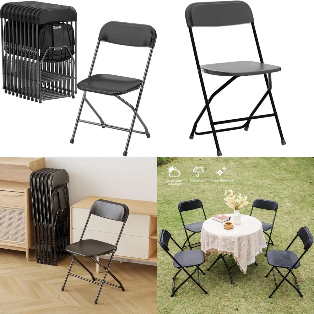 Kunststof klapstoelen set van 10, capaciteit van 300 lb, draagbare stoelen met stalen frame voor thuis, op kantoor, bruiloften en feesten