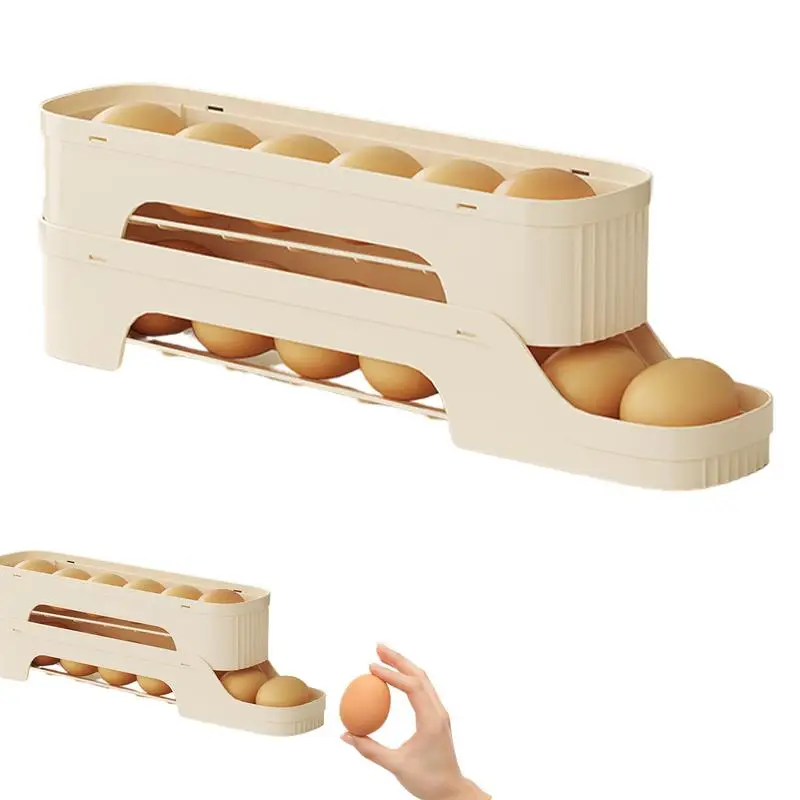 Egg Dispenser For Refrigerator Rolling Egg Organizer Space-Saving Auto Rolling Fridge Egg Organizer Multiple Tiers Fridge Egg