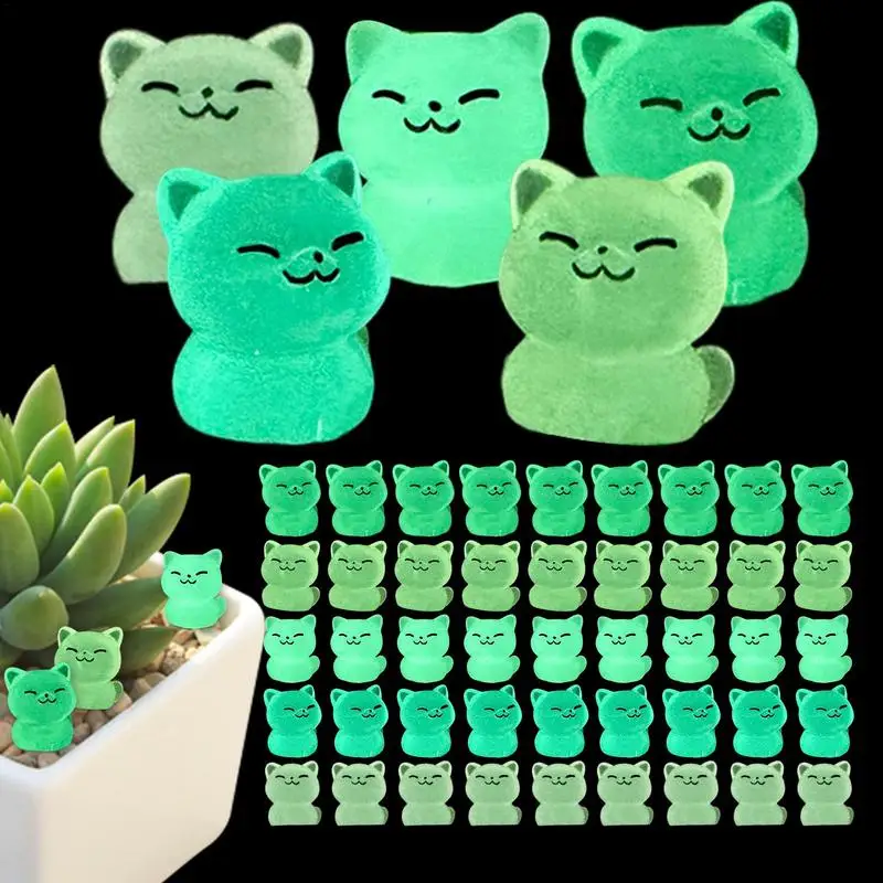 

Miniature Cat Statue 50Pcs Glow In The Dark Kitten Figurines Desk Ornament Cute Cat Figurine Resin Statue For Tabletop Garden