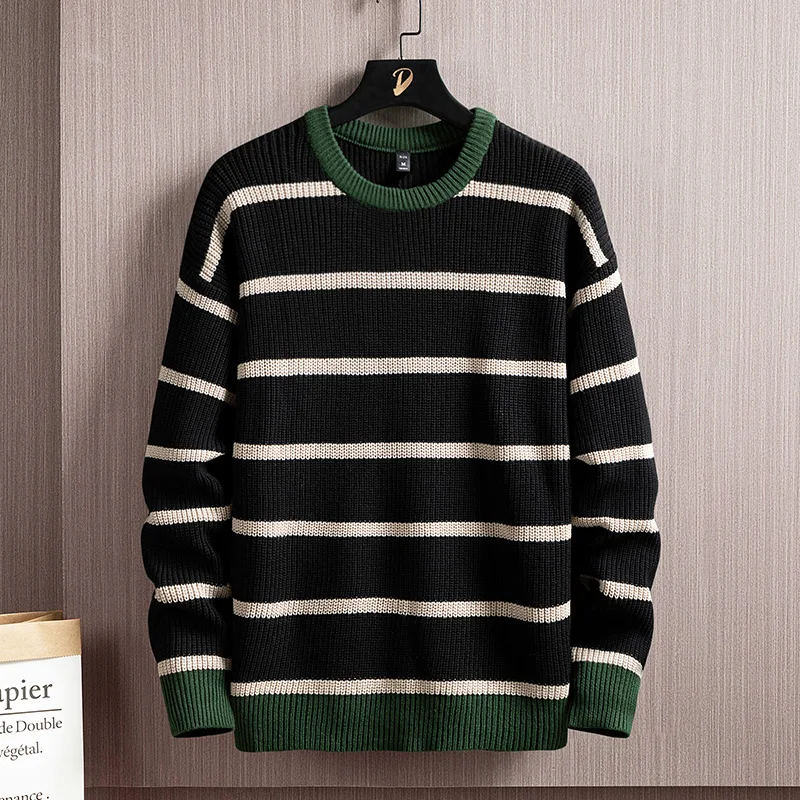 Men'S Striped Sweaters Spring Autumn Winter Clothes 2023 Pull OverSized 3XL Korea Style Casual Standard Pullovers