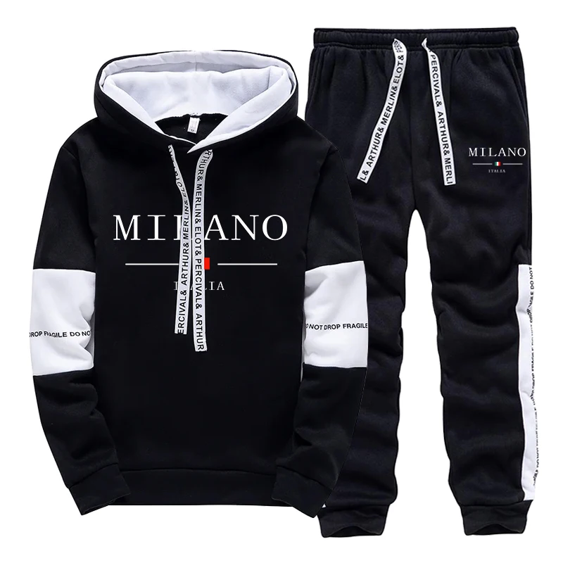 Nueva moda, ropa deportiva para hombre, sudaderas con capucha, pantalones para correr, traje deportivo informal diario para hombre, sudaderas con capucha estampadas de Italia Milan