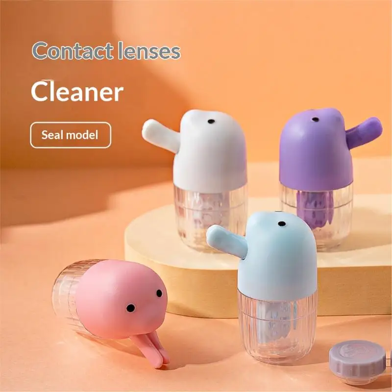 1 Set Portable Travel Washer & Storage Box 2-in-1 Manual Rotation Contact Lens Cleaner Case Lens Cleaning Kit