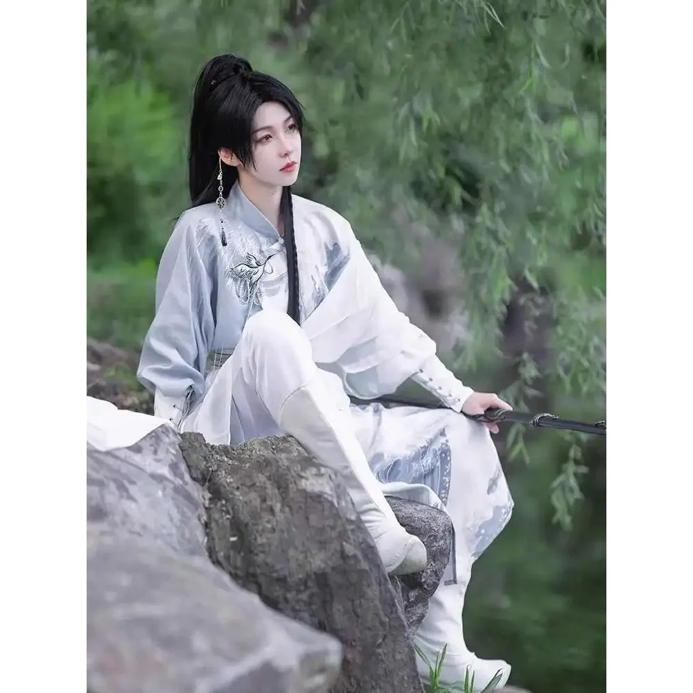 

Hanfu Improve Han Elements Round Neck Robe Antiquities Youthful Feeling Martial Arts Ancient Costume Cos Cosplay Party