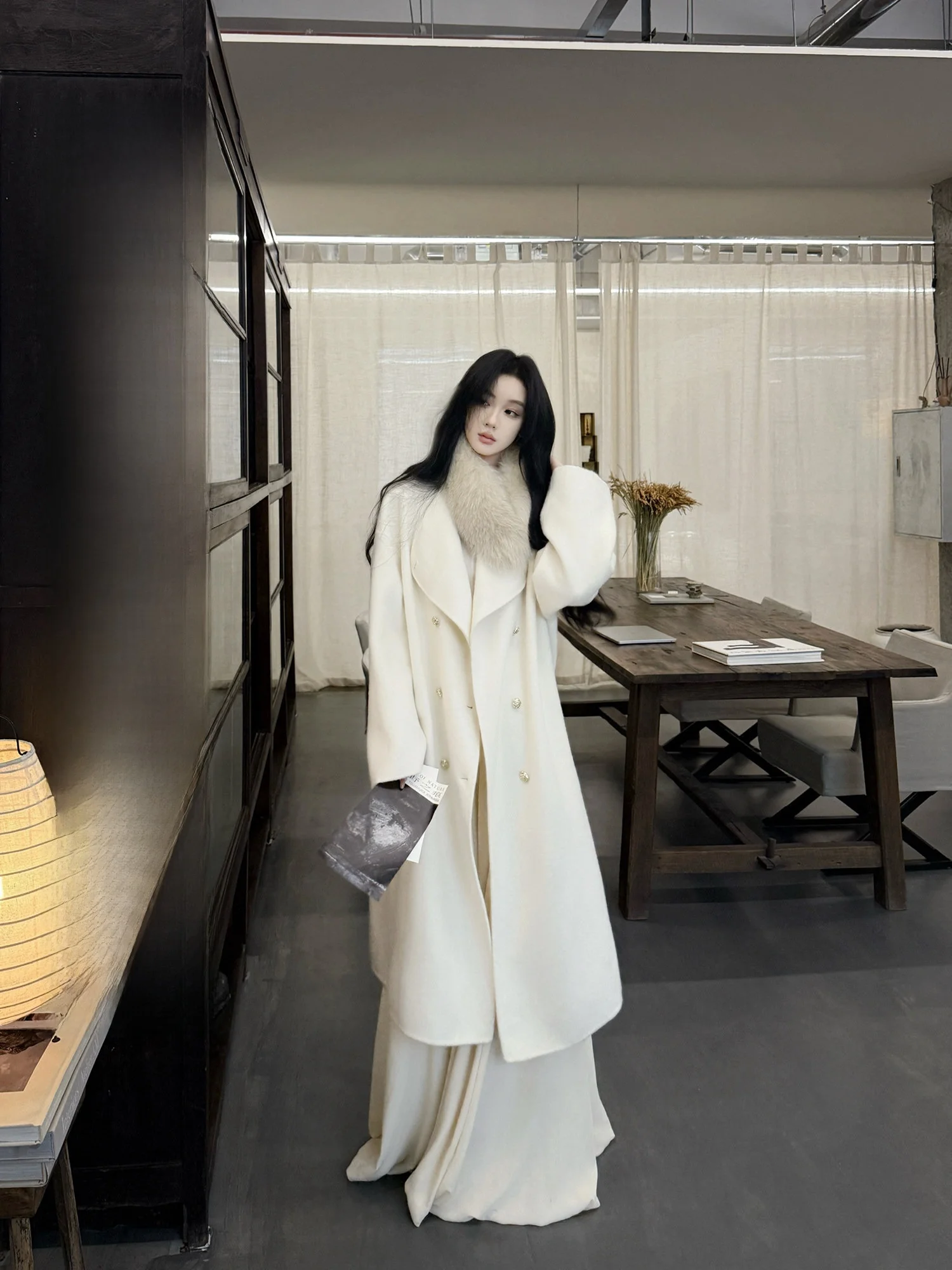 

Deep Winter Ele Double-Faced Woolen Coat for Women White eepskin Outerwear Long Sve Thiened Chinese Brand Youwei