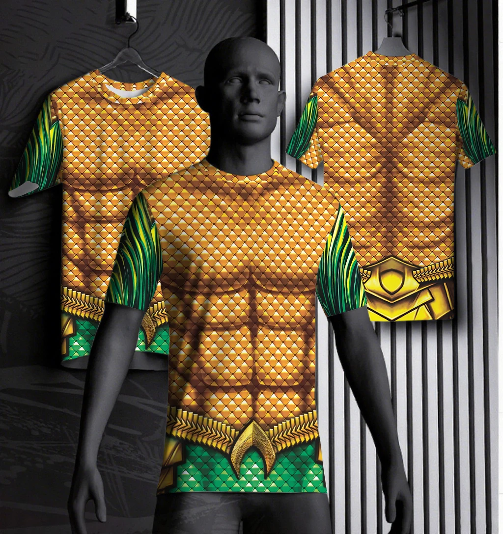 

Sea King Gold Armor Battle Suit Three-Dimensional Strong Physique Sea King Style 3D Printed Comic Exhibition Party T-Shirt