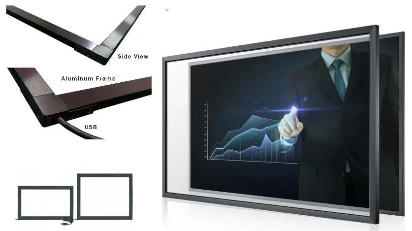 Analyste de cadre de panneau d'écran tactile, étanche, sans zone ennemi, LCD, LED, IR, 32 pouces